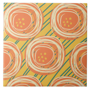 Abstract Orange Bold Poppy Florals Ceramic Tile