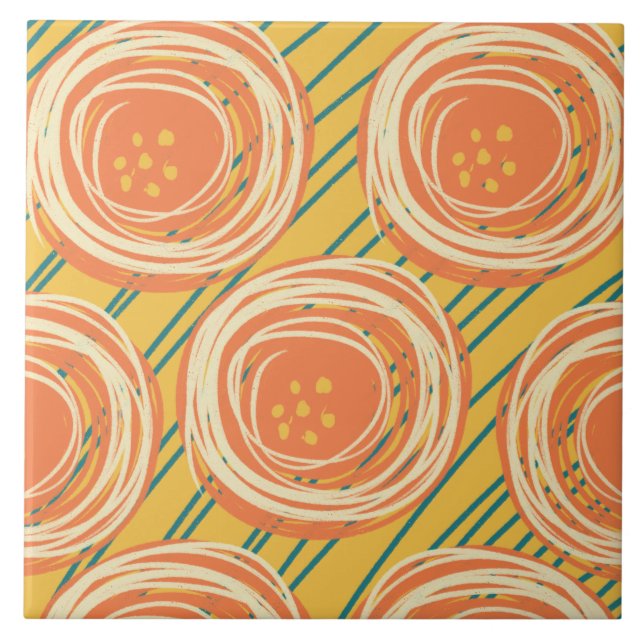 Abstract Orange Bold Poppy Florals Ceramic Tile (Front)