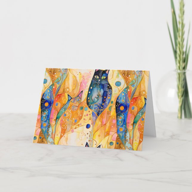 Abstract orange cat thank you card (Front)