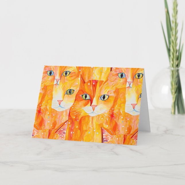 Abstract orange cat thank you card (Front)