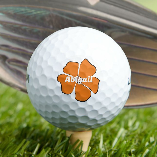 Abstract Orange Daisy Flower with Your Name Golf Balls (Creator Uploaded)