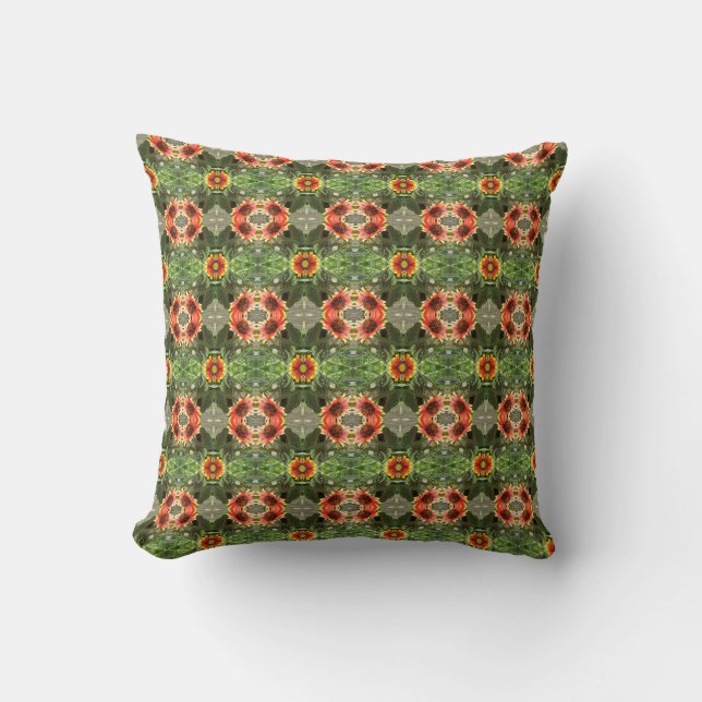 Abstract Orange Flowers Rustic Cotton Cushion (Front)
