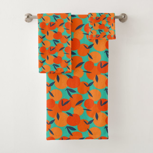 Abstract Orange Fruit Pattern Bath Towel Set (Insitu)