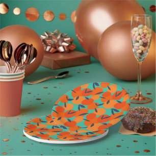Abstract Orange Fruit Pattern Paper Plate