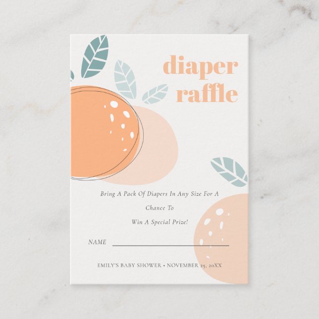Abstract Orange Fruity Diaper Raffle Baby Shower Enclosure Card (Front)