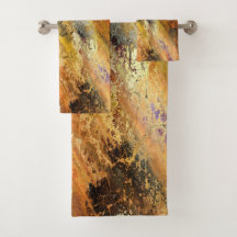 Abstract Orange Gold Marble Bath Towel
