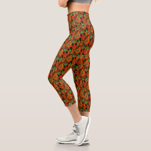 Abstract Orange Green Shapes Design  Capri Leggings