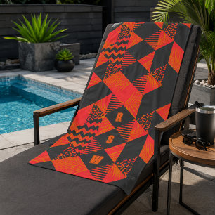 Abstract Orange Grey Geometric Monogram Beach Towel