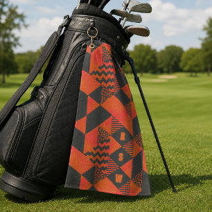 Abstract Orange Grey Geometric Monogram Golf Towel