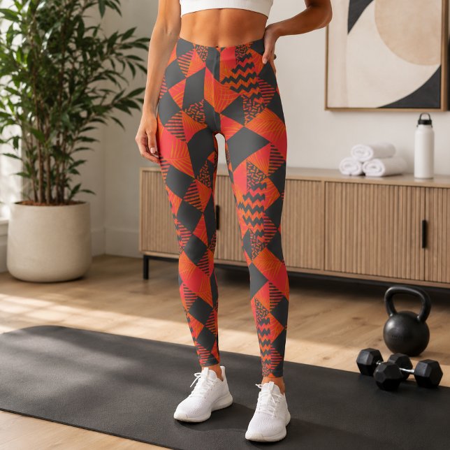 Abstract Orange Grey Geometric Monogram Leggings (Creator Uploaded)