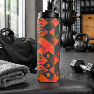 Abstract Orange Grey Geometric Monogram Thermal Tumbler