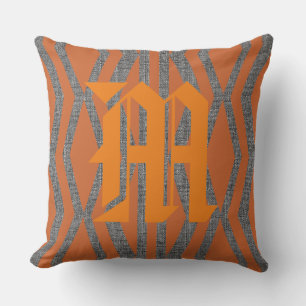 Abstract Orange Grey Pattern Custom Monogram Cushion