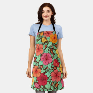 Abstract Orange Hibiscus Garden Butterflies Apron