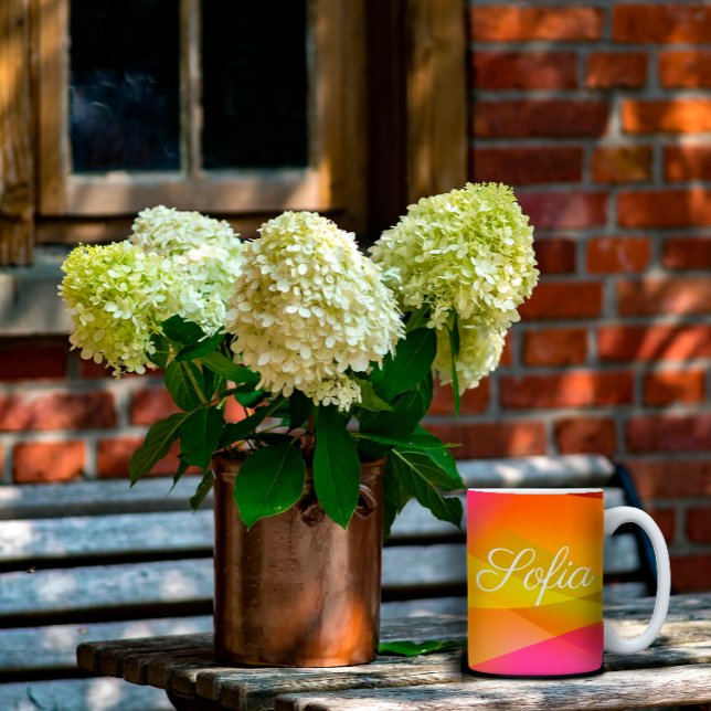 Abstract orange magenta pink geometric with name coffee mug (Creator Uploaded)