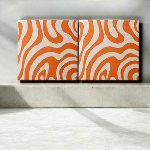 Abstract Orange Marble Groovy Stripe Bold Modern Ceramic Tile