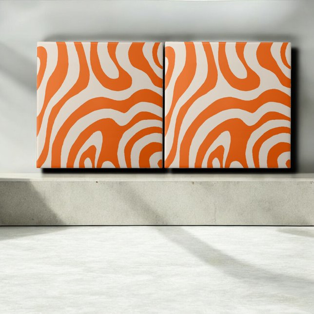 Abstract Orange Marble Groovy Stripe Bold Modern Ceramic Tile (Creator Uploaded)