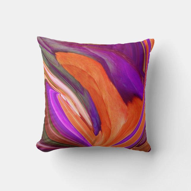 Abstract Orange N Purple Leaf Throw Pillow (Front)