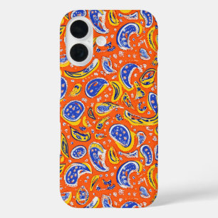Abstract Orange Paisley Pattern iPhone 16 Case