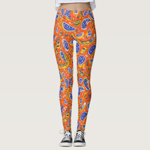 Abstract Orange Paisley Pattern Leggings
