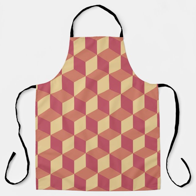 Abstract Orange Red Cube Pattern Apron (Front)