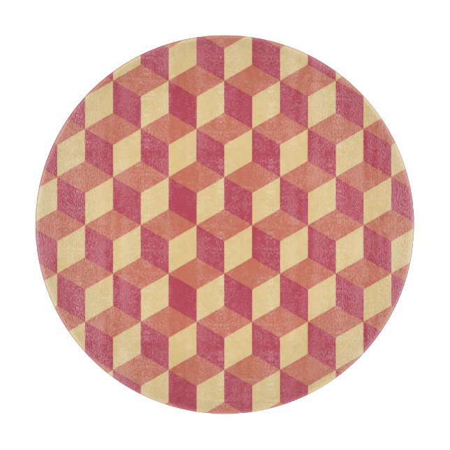 Abstract Orange Red Cube Pattern Cutting Board (Front)