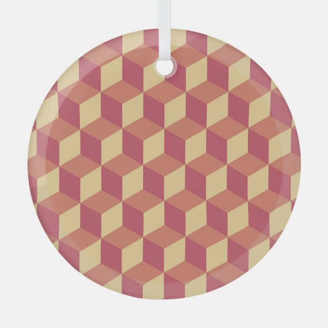 Abstract Orange Red Cube Pattern Glass Tree Decoration (Front)