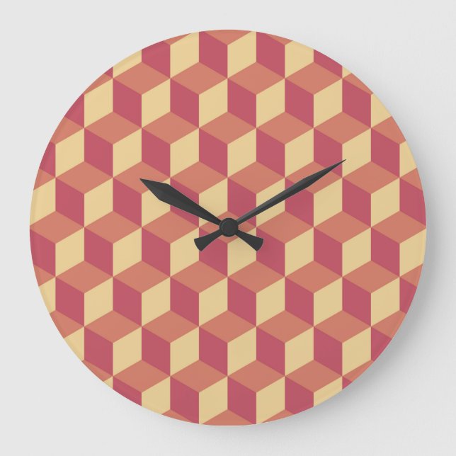 Abstract Orange Red Cube Pattern Large Clock (Front)