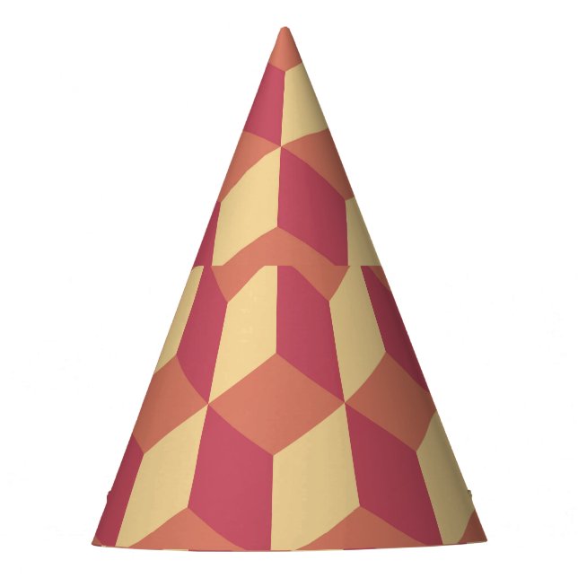 Abstract Orange Red Cube Pattern Party Hat (Front)