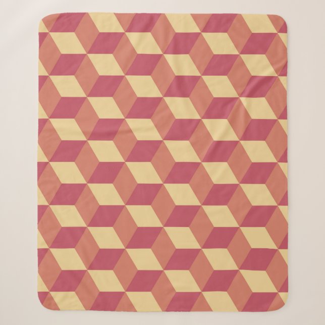 Abstract Orange Red Cube Pattern Sherpa Blanket (Front)