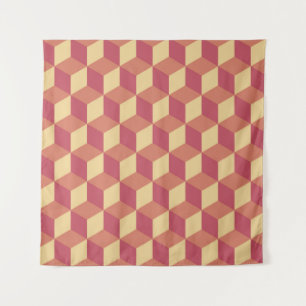 Abstract Orange Red Cube Pattern Tapestry