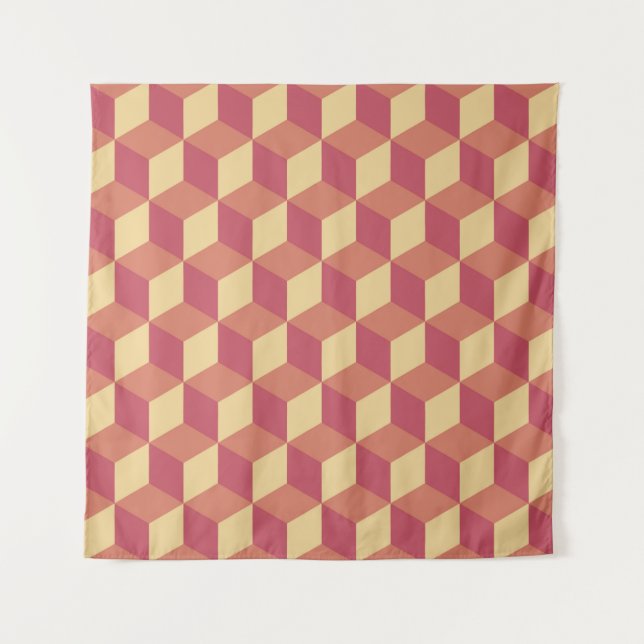 Abstract Orange Red Cube Pattern Tapestry (Front)