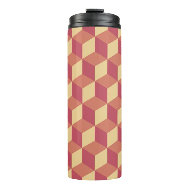 Abstract Orange Red Cube Pattern Thermal Tumbler (Front)