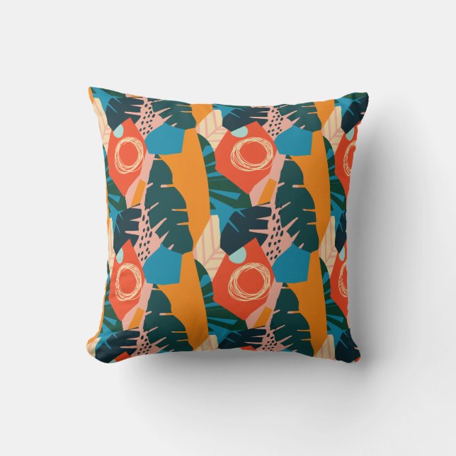 Abstract Orange Summer Tropical Leaves  Cushion (Front)