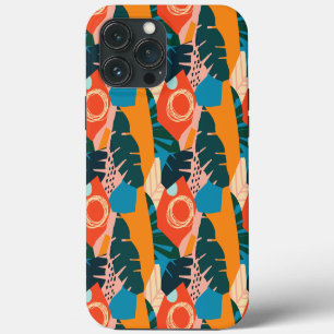 Abstract Orange Summer Tropical Leaves iPhone 13 Pro Max Case