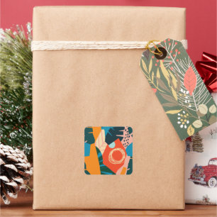 Abstract Orange Summer Tropical Leaves Square Sticker