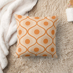 Abstract Orange Sun on Mid Century Ogee  Cushion