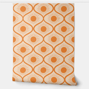 Abstract orange sun on mid century ogee wallpaper