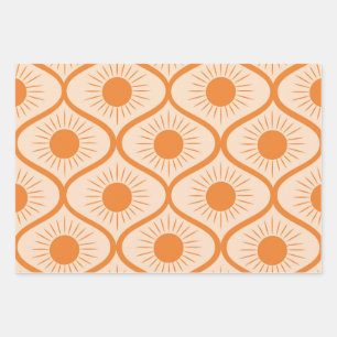 Abstract Orange Sun on Mid Century Ogee Wrapping Paper Sheet