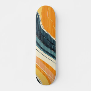 Abstract Orange Yellow Blue and Beige Waves Skateboard