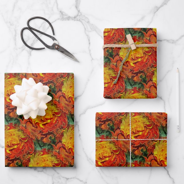 Abstract Orange Yellow Green Pattern   Wrapping Paper Sheet (Front)