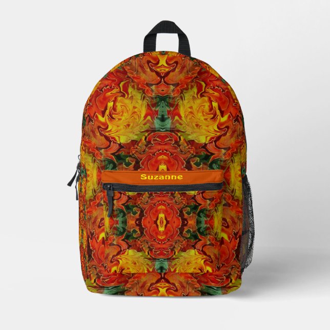 Abstract Orange Yellow Green Personalised     Printed Backpack (Front)