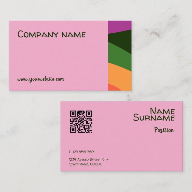 Abstract orange yellow green pink QR Business Card (Front/Back)