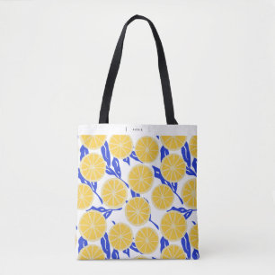 Abstract Oranges and Blue Leaves Pattern Tote Bag