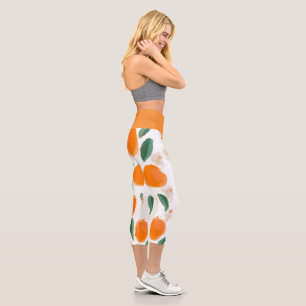 Abstract Oranges Botanical Grey Capri Leggings