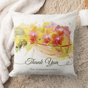 Abstract Orchids Colour Splash Calligraphy Cushion