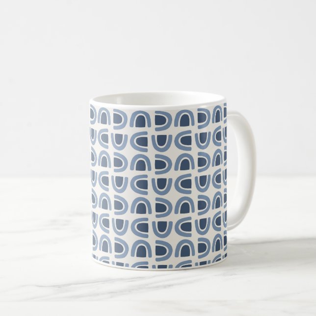 Abstract Organic Arch Mosaic Blue Pattern Coffee Mug (Front Right)