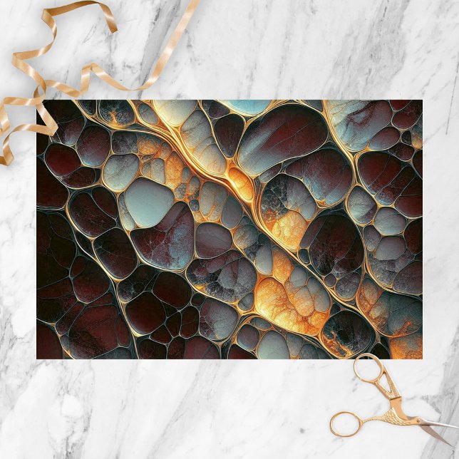 Abstract Organic Cellular Burgundy Blue Gold Tissue Paper (Creator Uploaded)