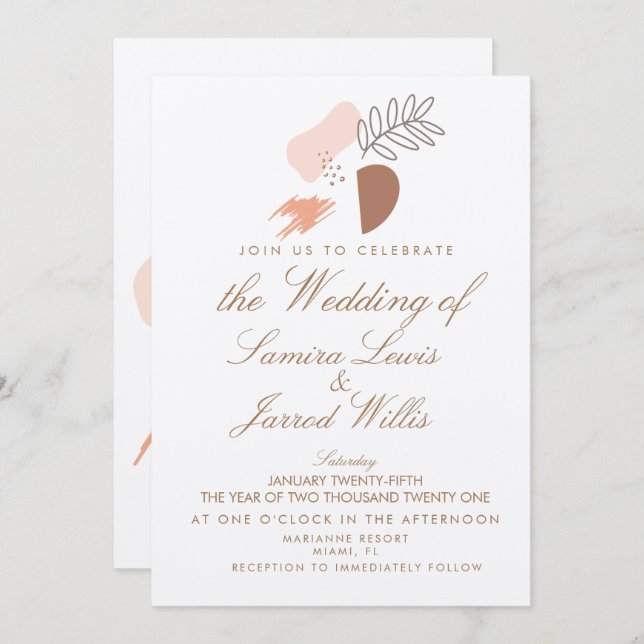 Abstract Organic Geometrical Shapes Wedding Kraft Invitation (Front/Back)