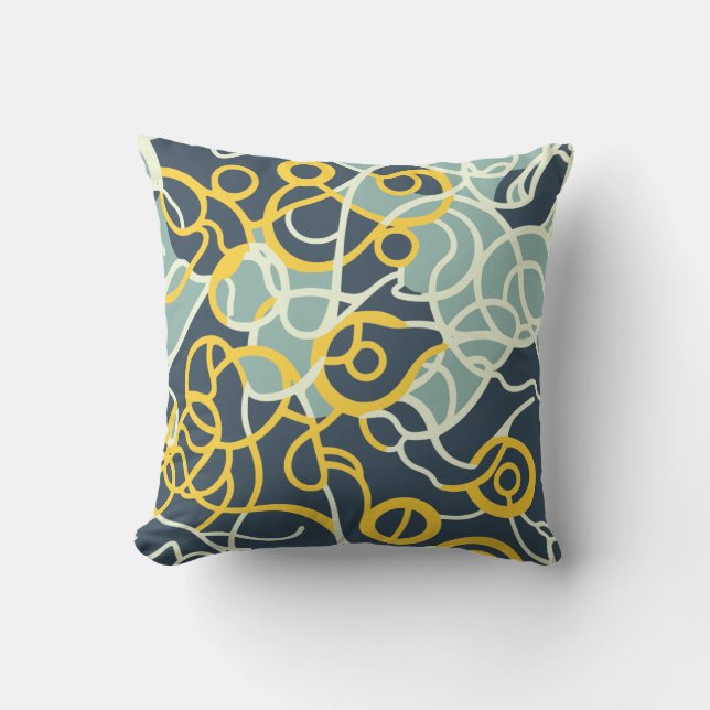 Abstract Organic Grey, Green and Yellow Design Cushion (Front)