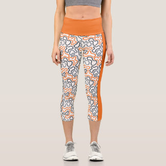 Abstract Organic Line White Orange Passion Capri Leggings